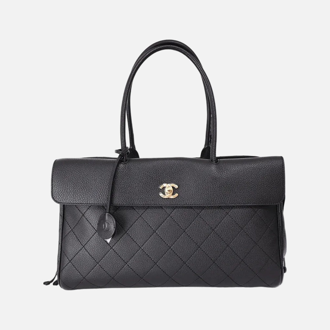 Chanel 26A Matthieu Blazy Shopping Bag in Black Grained Calfskin with Gold Hardware