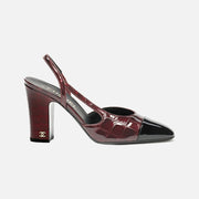 CHANEL 26A Metiers Dark Burgundy Croc Embossed Patent Leather Slingbacks