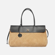 Chanel 26A Tote in Dark Beige & Black Suede & Grained Calfskin with Gold Hardware