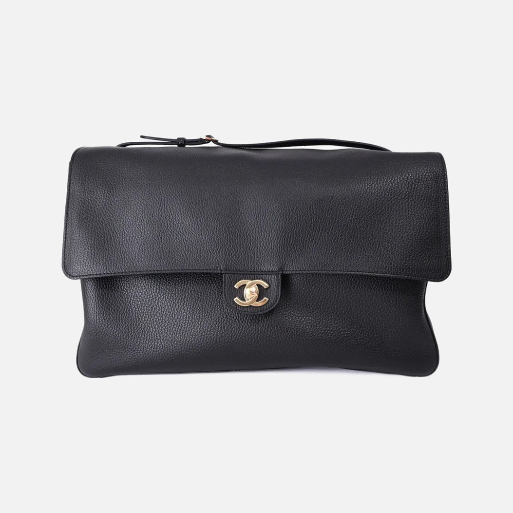 Chanel 26B Matthieu Blazy Maxi Oversized Flap Bag 38.5 (Airport Bag) in Black Grained Calfskin with Gold Hardware
