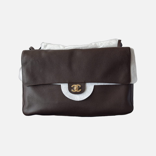 Chanel 26B Matthieu Blazy Maxi Oversized Flap Bag 38.5 (Airport Bag) in Brown Grained Calfskin with Gold Hardware
