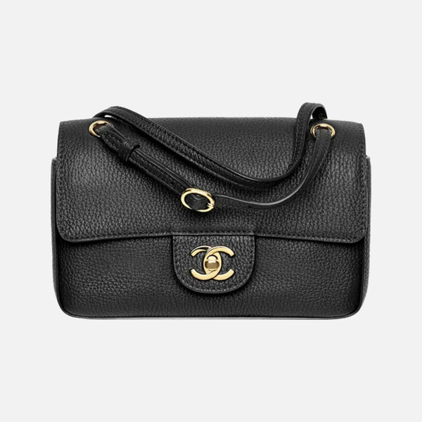 Chanel 26B Mini Flap Bag 20 in Black Grained Calfskin with Gold-Tone Metal