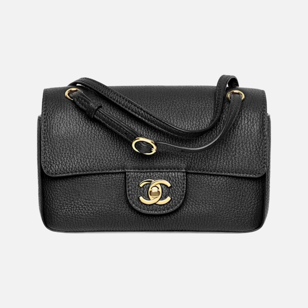 Chanel 26B Mini Flap Bag 20 in Black Grained Calfskin with Gold-Tone Metal