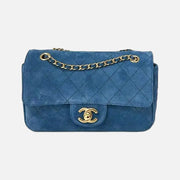 Chanel 26B Mini “Souplissimo” Flap Bag in Blue Suede with Gold Hardware