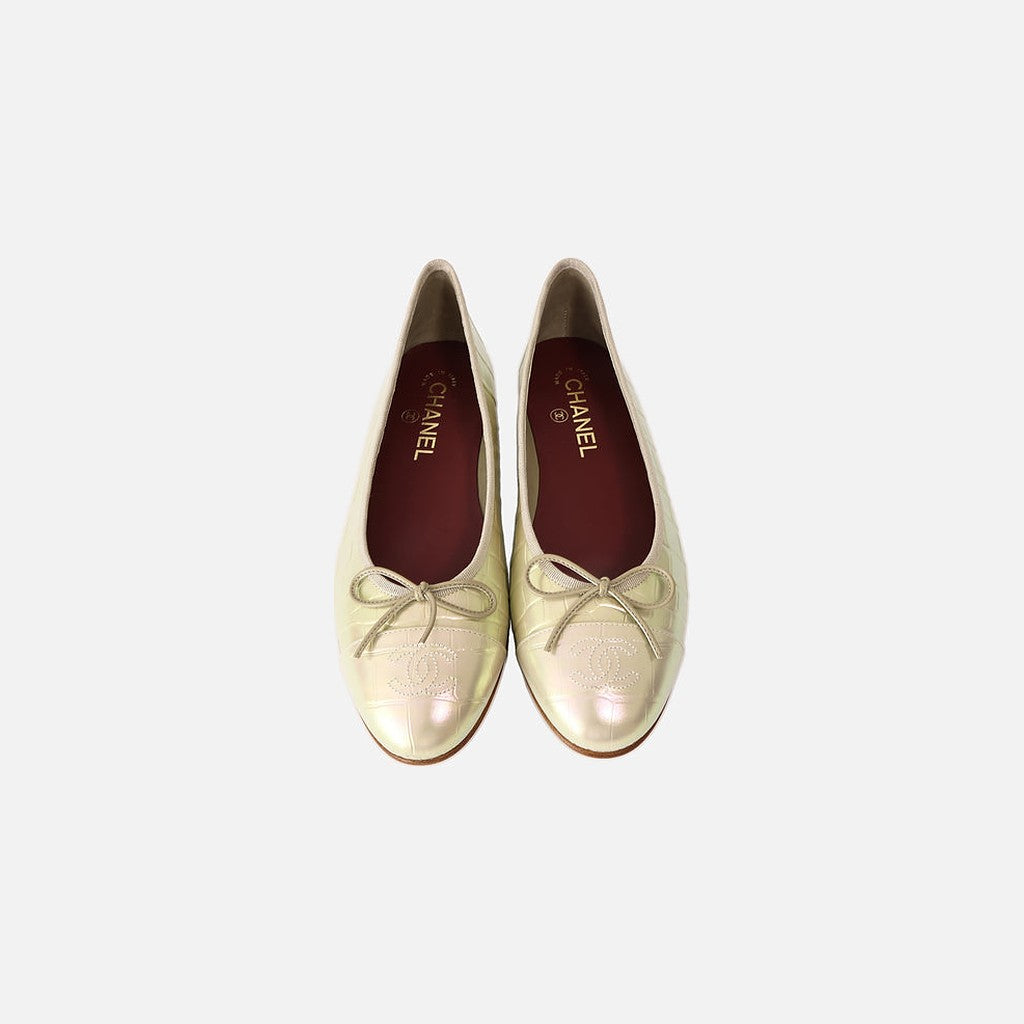 Chanel 26K Ballet Flats in Iridescent Gold Crocodile-Embossed Leather, from above