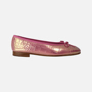 Chanel 26K Ballet Flats in Iridescent Pink Crocodile-Embossed Leather