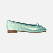 Chanel 26K Ballet Flats in Iridescent Turquoise Crocodile-Embossed Leather