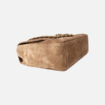 Load image into Gallery viewer, Chanel 26K Maxi Flap Bag 38.5 in Dark Beige Suede with Gold Hardware, angled