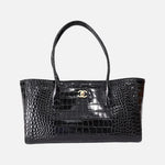 Load image into Gallery viewer, Chanel 26S Matthieu Blazy Crocodile-Embossed Shopping Tote in Black Calfskin with Gold Hardware