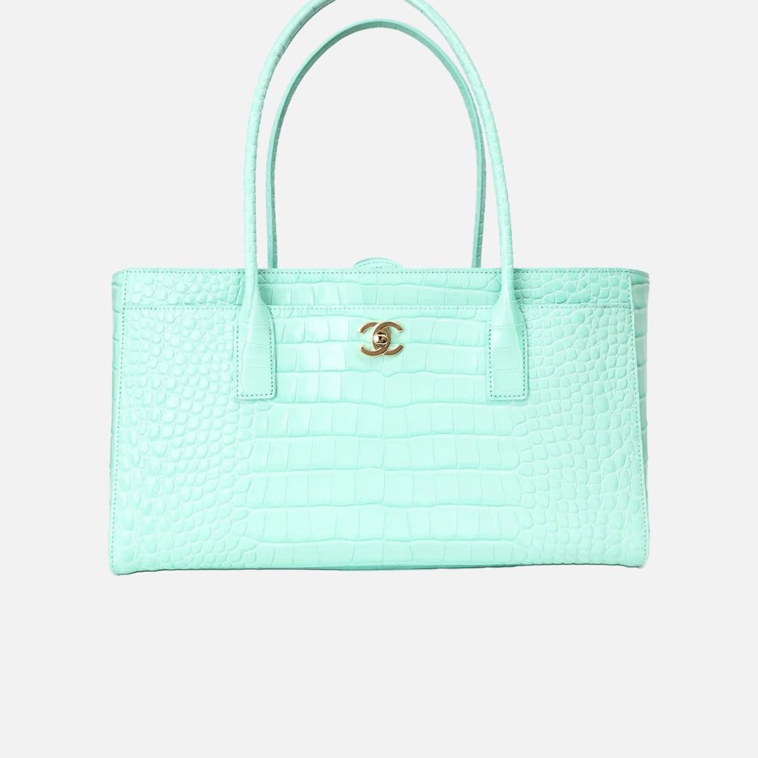 Chanel 26S Shopping Bag in Green Crocodile Embossed Calfskin Leather with Gold Hardware