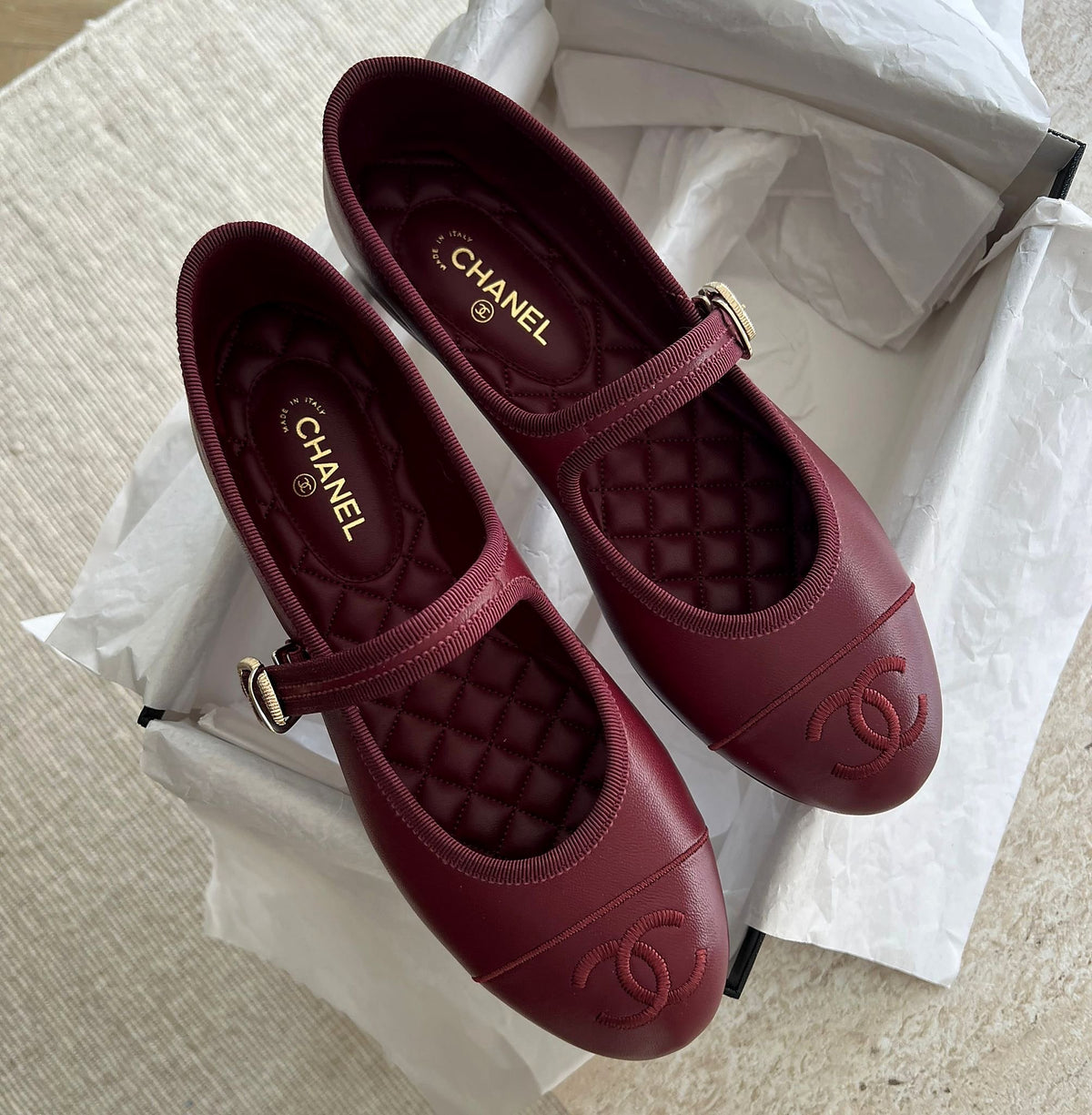 chanel burgundy mary janes hq