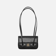 Chanel Clutch with Leather Strap, Mini Preppy Flap Bag Grained Shiny Calfskin & Gold-Tone Metal Black