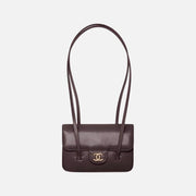 Chanel Clutch with Leather Strap, Small Preppy Flap Bag Grained Shiny Calfskin & Gold-Tone Metal Dark Brown