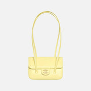 Chanel Clutch with Leather Strap, Mini Preppy Flap Bag Grained Shiny Calfskin & Gold-Tone Metal Light Yellow