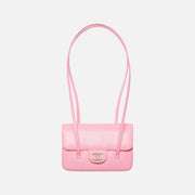 Chanel Clutch with Leather Strap, Mini Preppy Flap Bag Grained Shiny Calfskin & Gold-Tone Metal Pink
