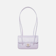 Chanel Clutch with Leather Strap, Mini Preppy Flap Bag Grained Shiny Calfskin & Gold-Tone Metal Purple