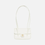 Chanel Clutch with Leather Strap, Mini Preppy Flap Bag Grained Shiny Calfskin & Gold-Tone Metal White