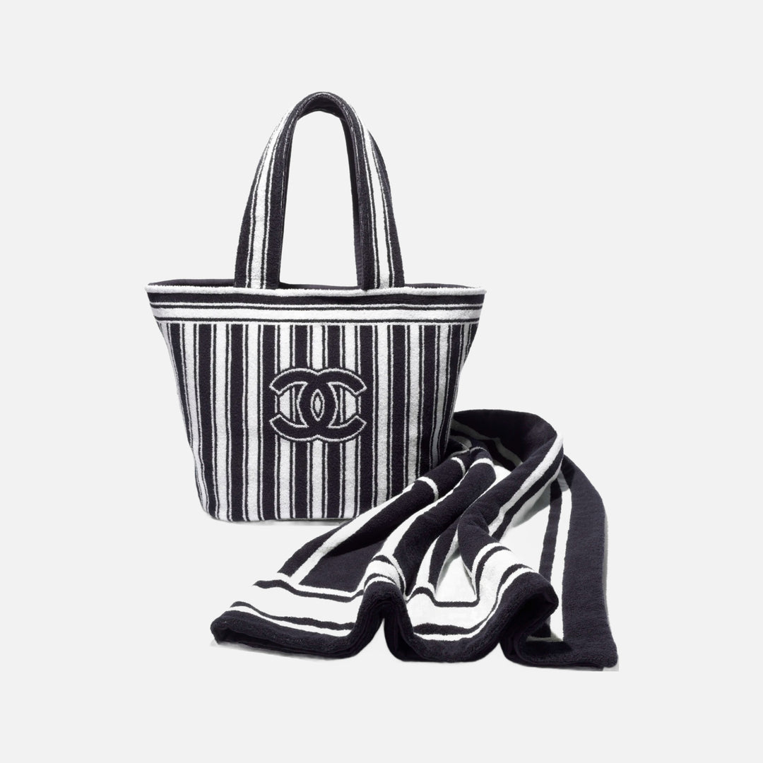 Chanel Coco Beach 2026 Beachwear Set Navy BLue/White