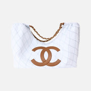 Chanel Coco Beach 2026 Denim Quilted Tote Bag with Brown Leather CC