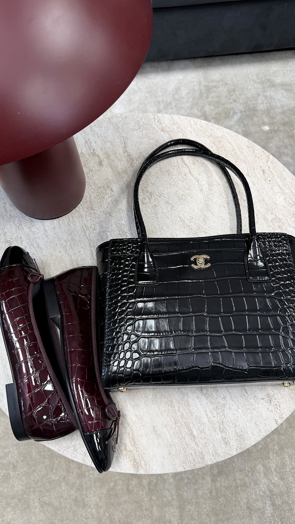 chanel croc tote and flats