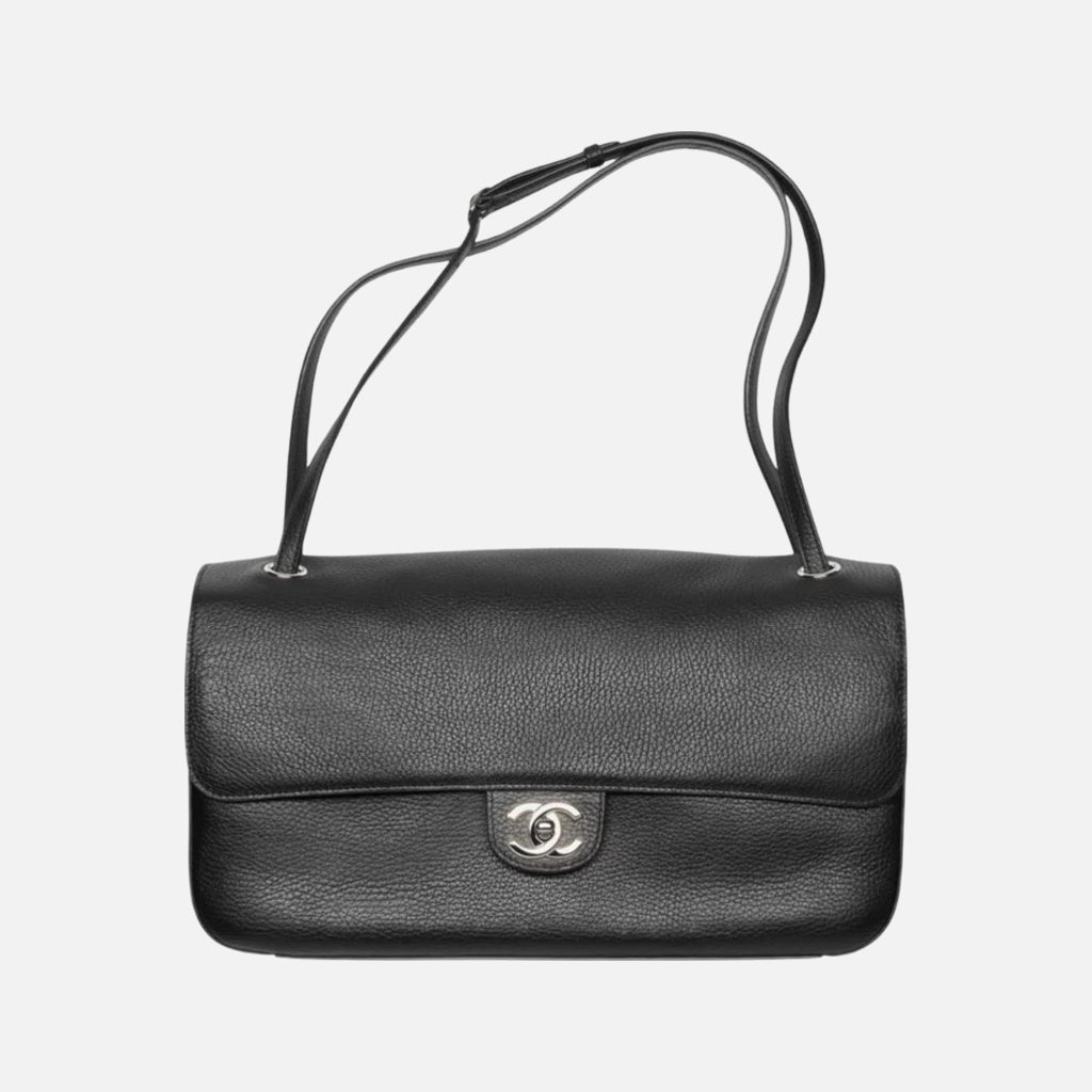Chanel Grained Calfskin & Silver Metal Black Maxi Flap Bag