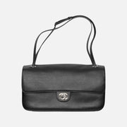 Chanel Grained Calfskin & Silver Metal Black Maxi Flap Bag