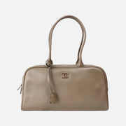 Chanel Large Bowling Bag in Dark Khaki Calfskin Leather with Gold Hardware