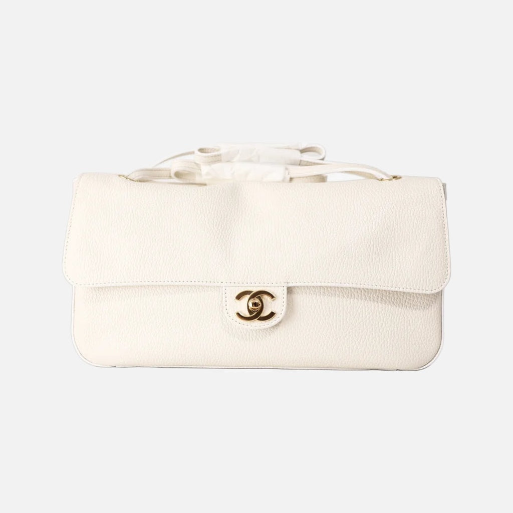 Chanel Maxi Flap Bag 32 in White Grained Calfskin Leather with Gold Hardware
