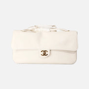 Chanel Maxi Flap Bag 32 in White Grained Calfskin Leather with Gold Hardware