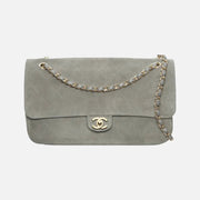 Chanel Maxi Flap Bag Suede Calfskin & Gold Metal Dark Grey