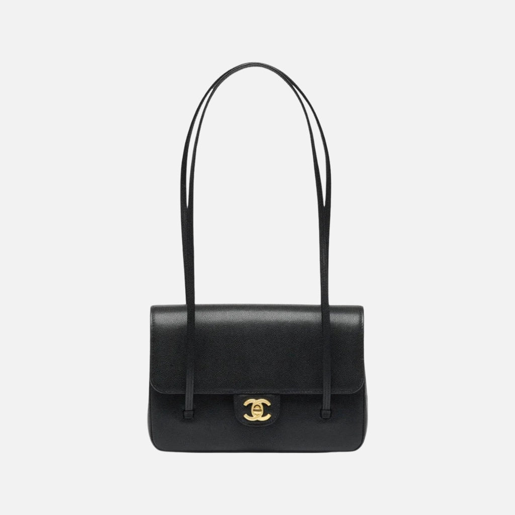 Chanel Small Preppy Flap Bag Grained Shiny Calfskin & Gold-Tone Black