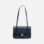 Load image into Gallery viewer, Chanel Small Preppy Flap Bag Grained Shiny Calfskin &amp; Gold-Tone Metal Dark Blue