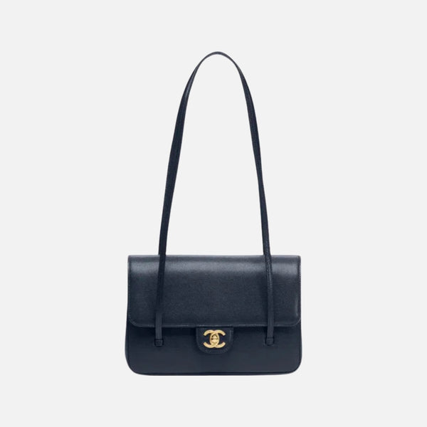 Chanel Small Preppy Flap Bag Grained Shiny Calfskin & Gold-Tone Metal Dark Blue