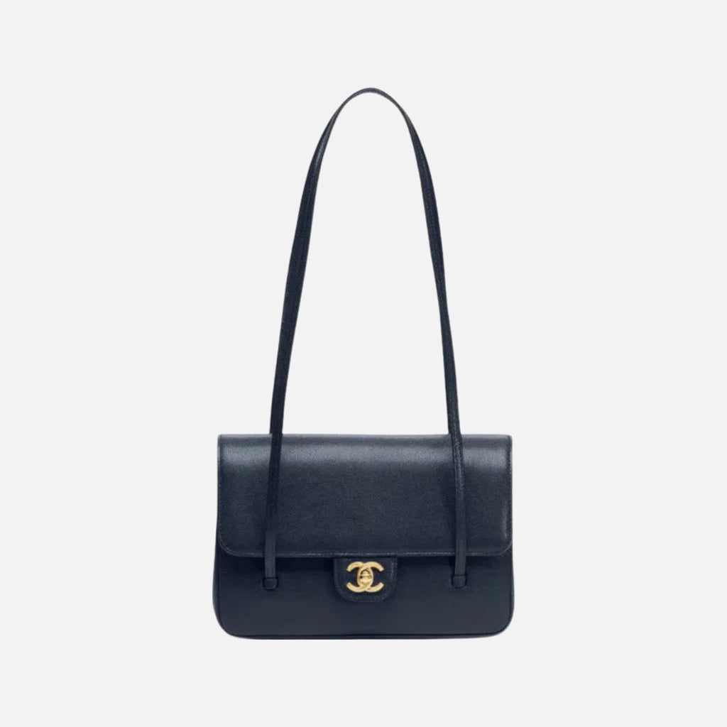 Chanel Small Preppy Flap Bag Grained Shiny Calfskin & Gold-Tone Metal Dark Blue