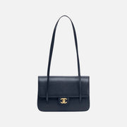 Chanel Small Preppy Flap Bag Grained Shiny Calfskin & Gold-Tone Metal Dark Blue