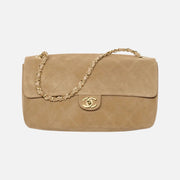Chanel Suede Calfskin & Gold Metal Dark Beige Maxi Flap Bag