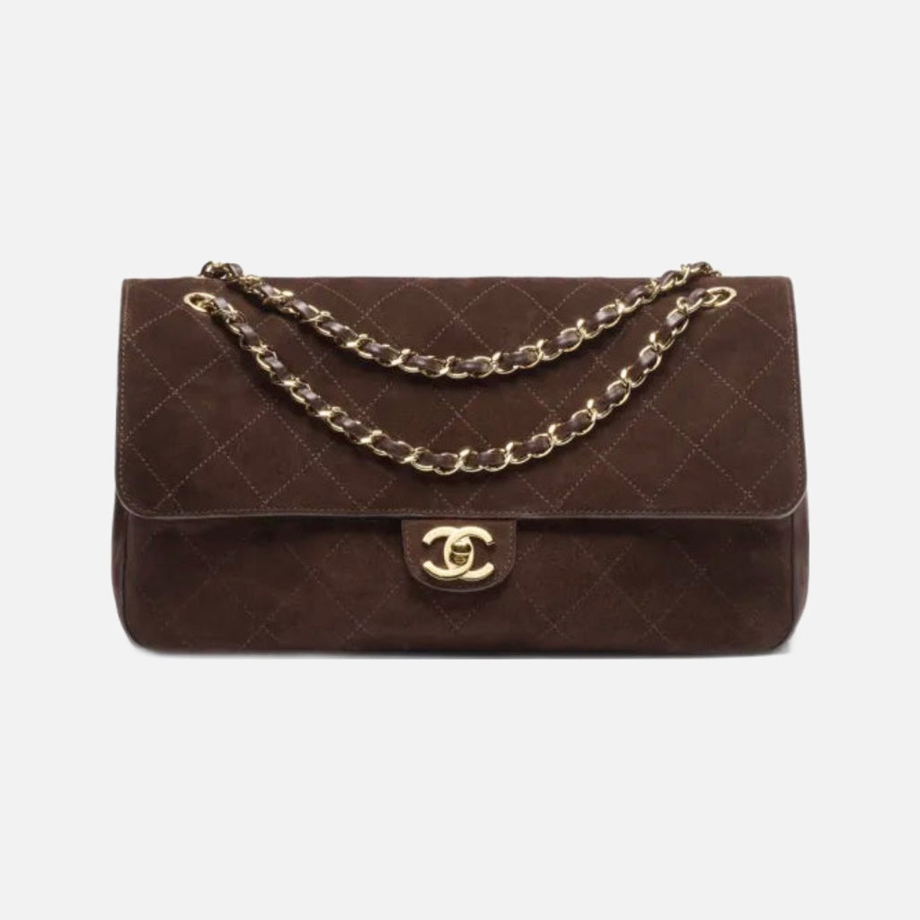 Chanel Suede Calfskin & Gold Metal Dark Brown