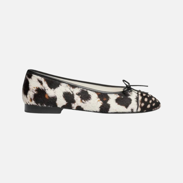 Chanel White Brown & Black Calfskin & Lambskin Ballet Flats