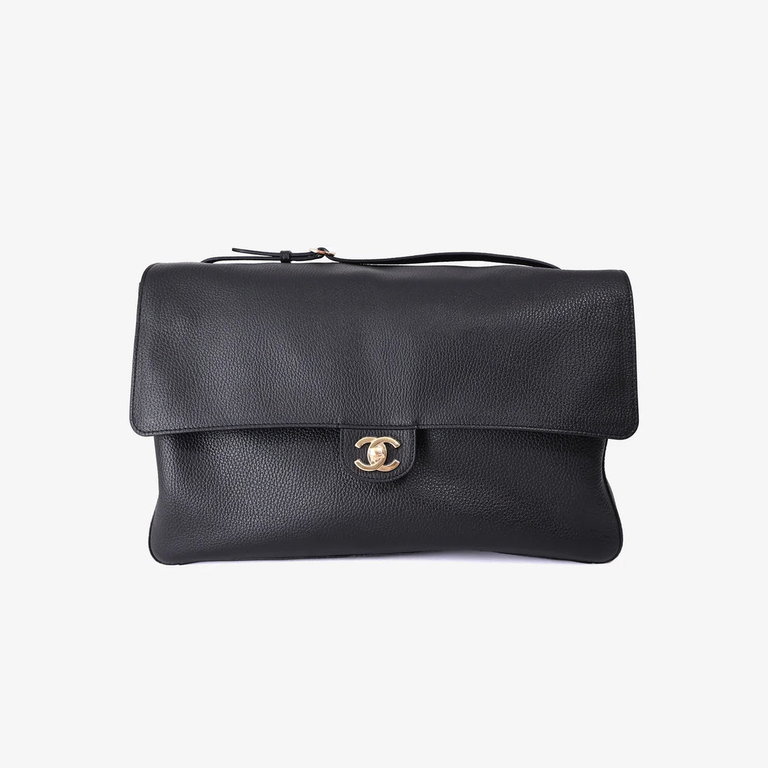Chanel 26B Matthieu Blazy Maxi Oversized Flap Bag 38.5 (Airport Bag) in Black Grained Calfskin with Gold Hardware
