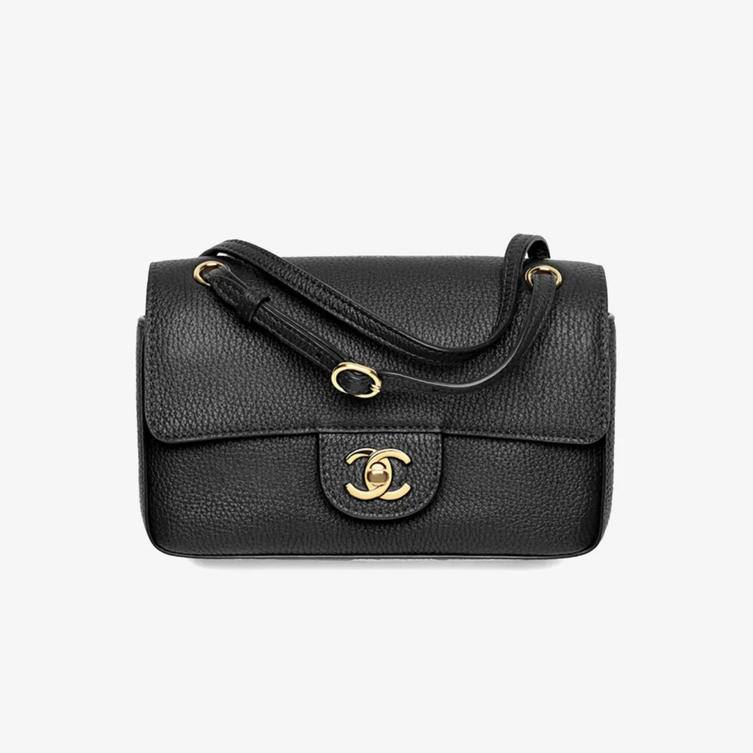 Chanel 26B Mini Flap Bag 20 in Black Grained Calfskin with Gold-Tone Metal
