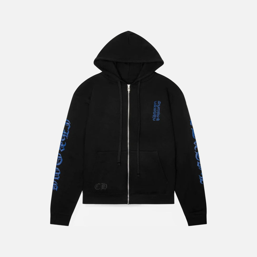 Chrome Hearts 1988 Script Logo Zip-Up Black Blue Hoodie