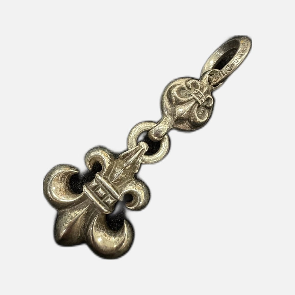 Chrome Hearts sterling silver fleur de lis on ball pendant with chain