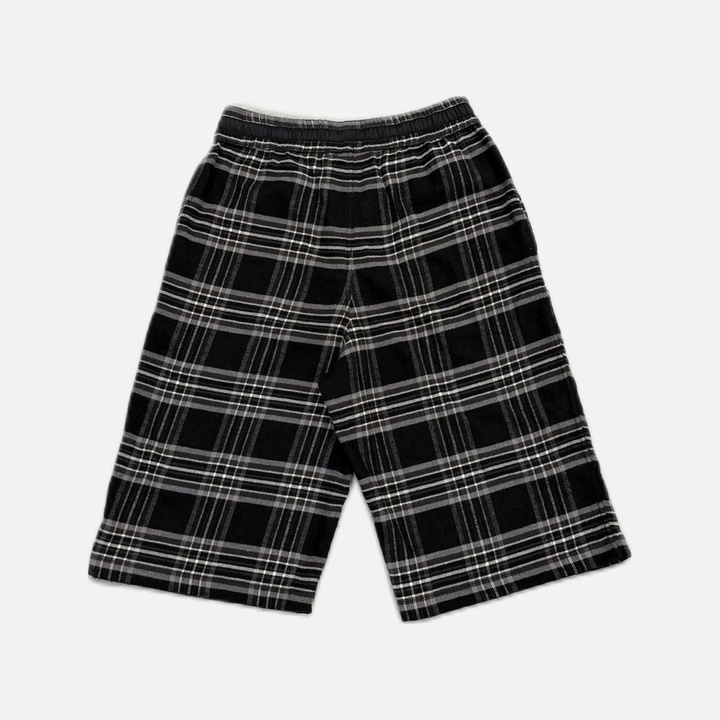 Chrome Hearts After School flannel shorts in black with a leather scroll patch, view 2