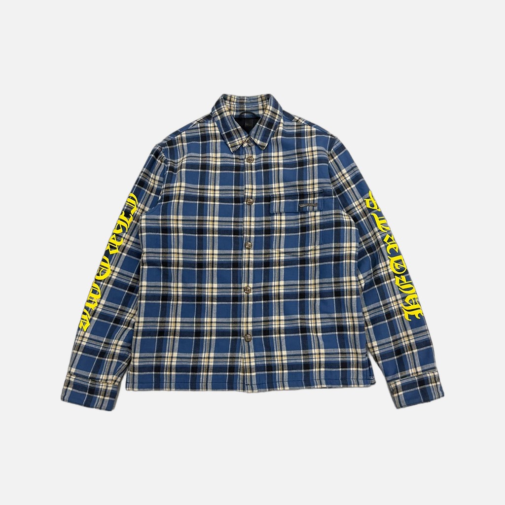 Chrome Hearts checkered flannel shirt in blue and yellow with padded arms