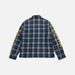 Load image into Gallery viewer, Chrome Hearts checkered flannel shirt in blue and yellow with padded arms, view 2