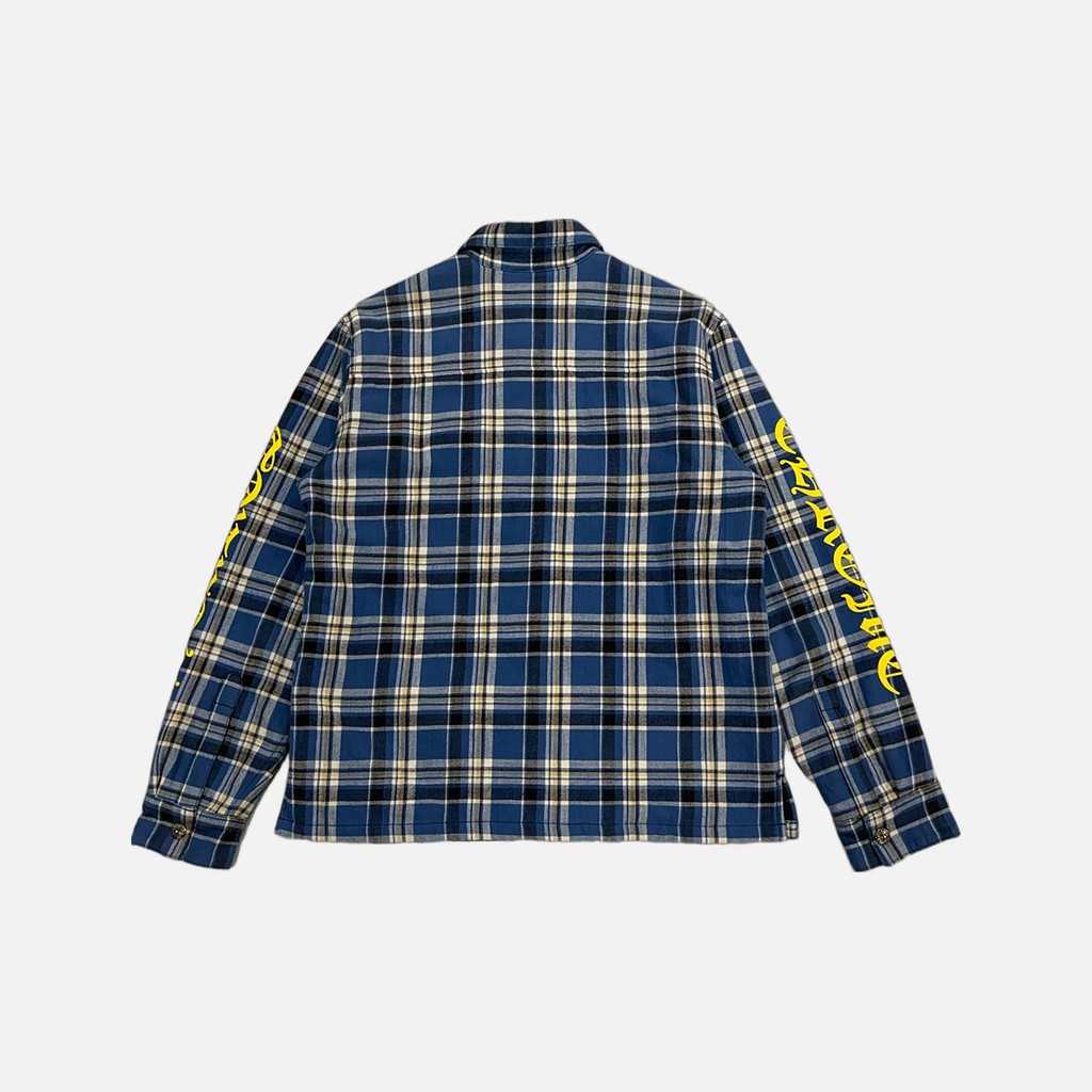 Chrome Hearts checkered flannel shirt in blue and yellow with padded arms, view 2