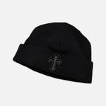 Load image into Gallery viewer, Chrome Hearts Badda Bing beanie in black Pima cotton with pony hair cross patch, view 2