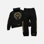 Load image into Gallery viewer, Chrome Hearts black hoodie and joggers tracksuit with camo horseshoe design, view 2