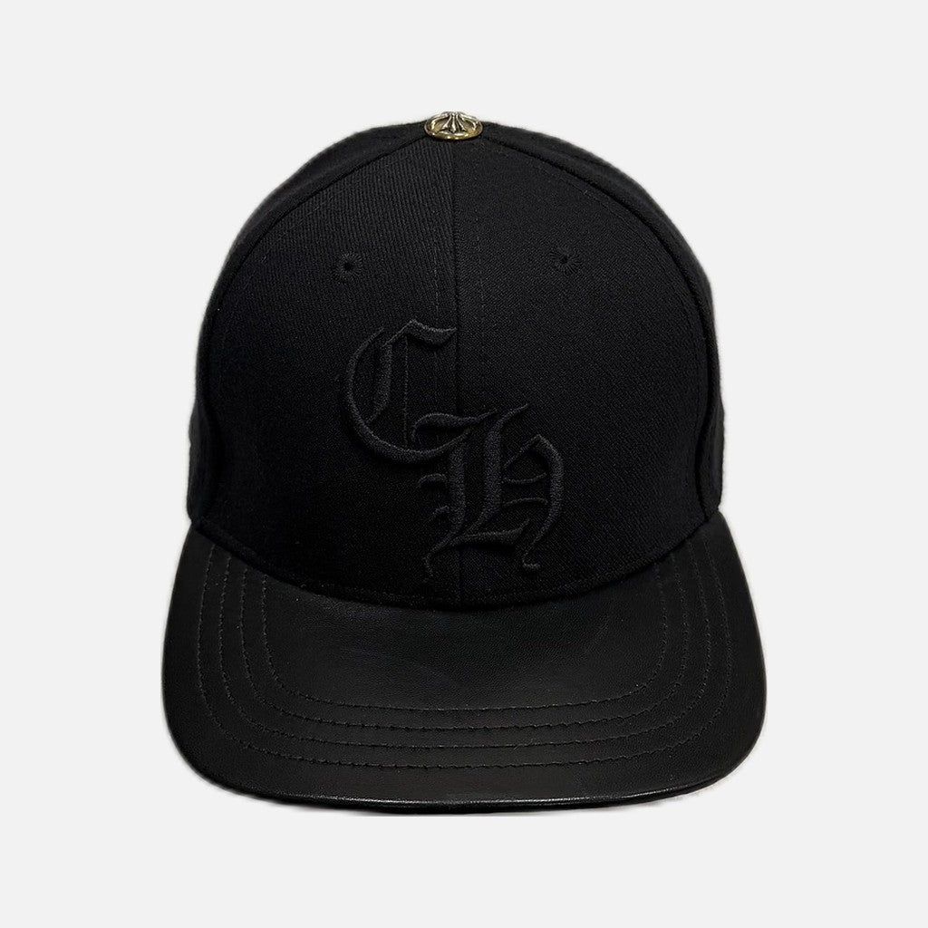 Chrome Hearts CH fitted cap in black with leather brim and CH branding