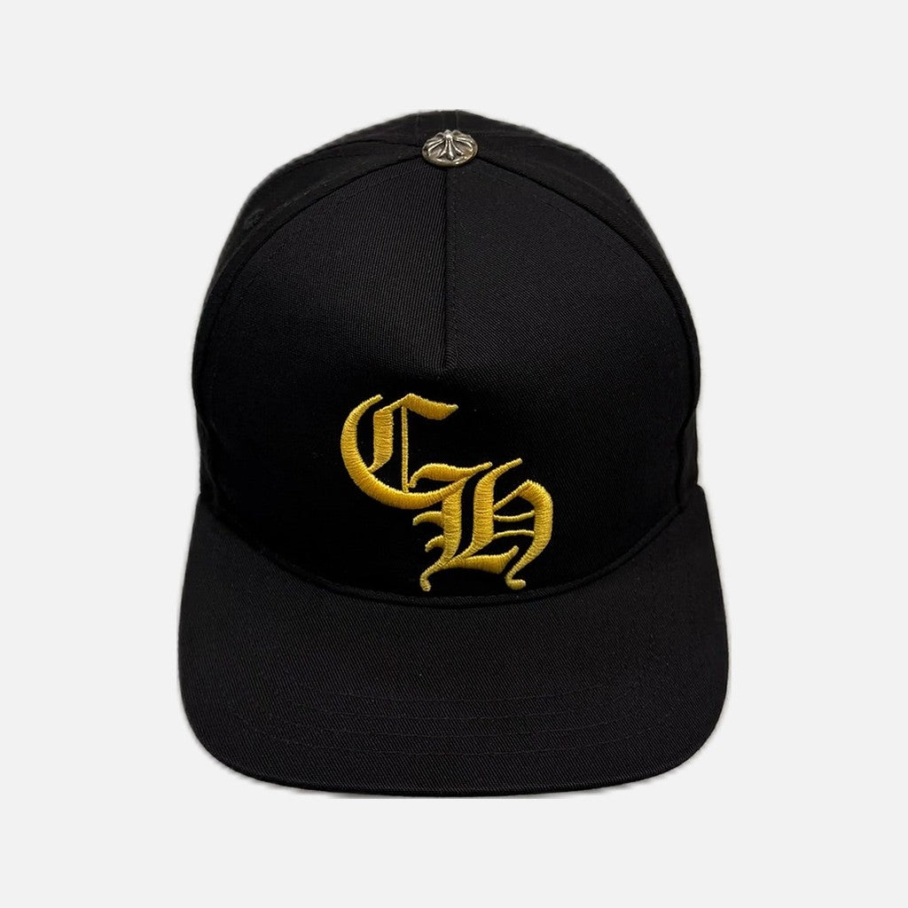 Chrome Hearts CH snapback cap in black and yellow with CH branding